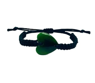 NZ Greenstone Heart Bracelet 25mm with Macrame Strap - Adjustable-bracelet-Westland Greenstone